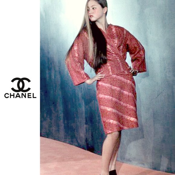 CHANEL Jackets & Blazers - Chanel Wrap Jacket, Metallic Gold & Raspberry